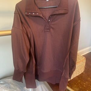 Coffee colored Snap-Front Pullover Sweatshirt